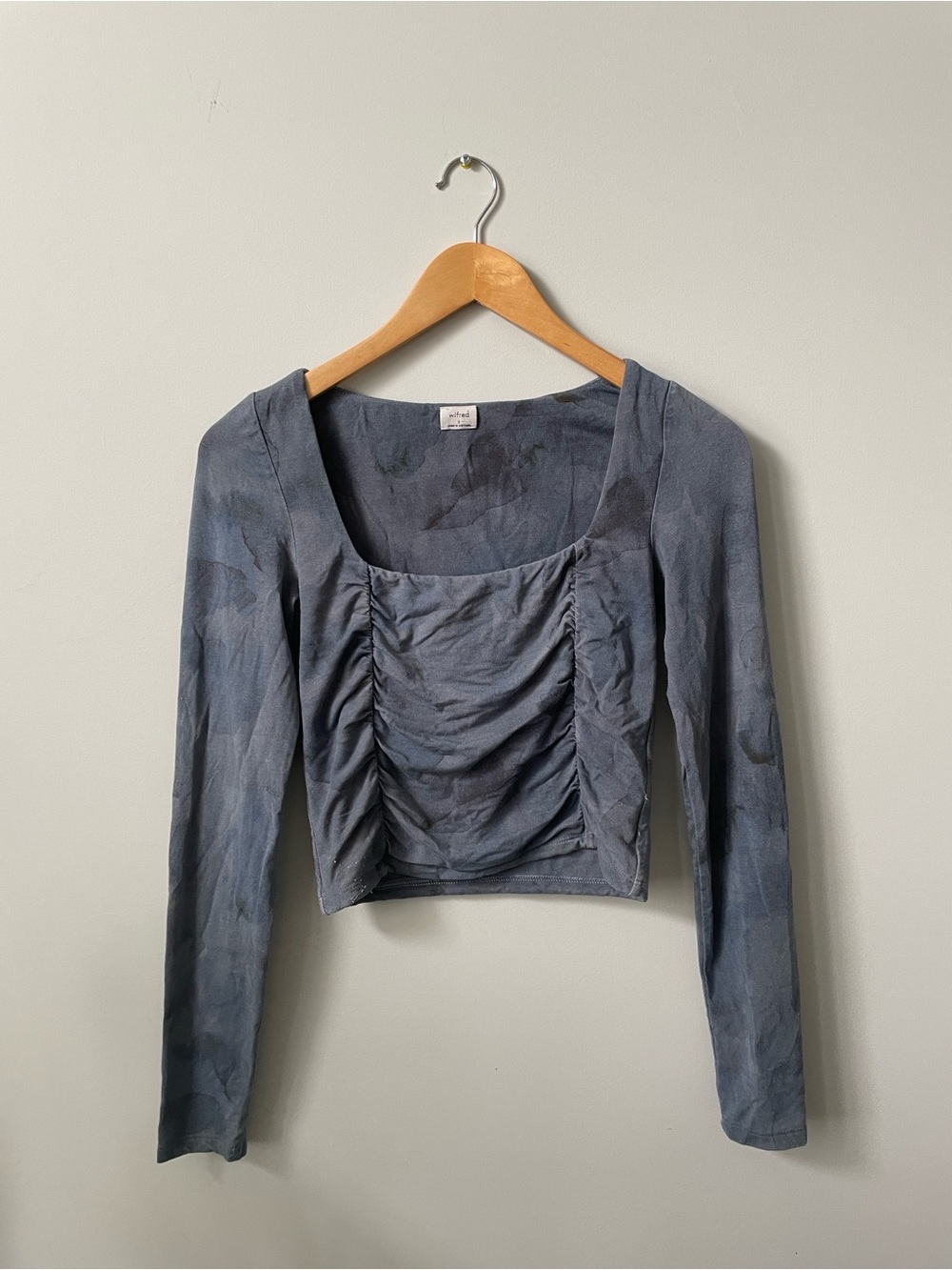 Aritzia Long-Sleeve Ruched Square Neck Top in Slate Blue • Women’s S
